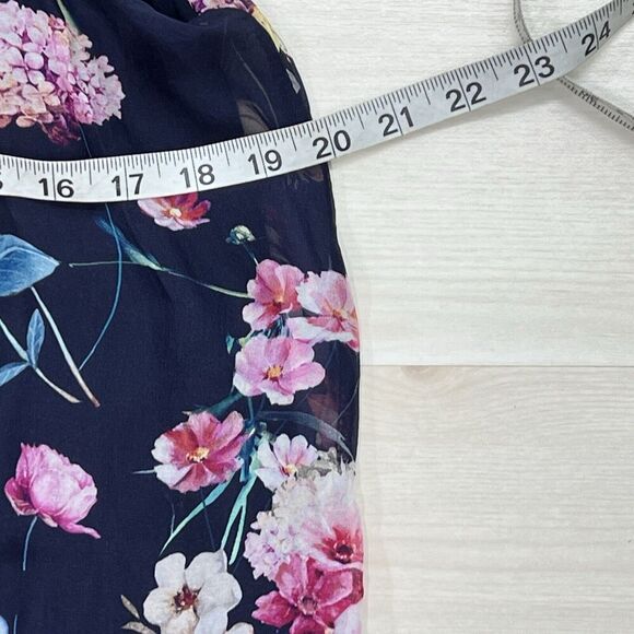 Bellambra Maxi Dress M Made in Italy Silk Blend Navy Blue Floral Halter Lined - Picture 9 of 13